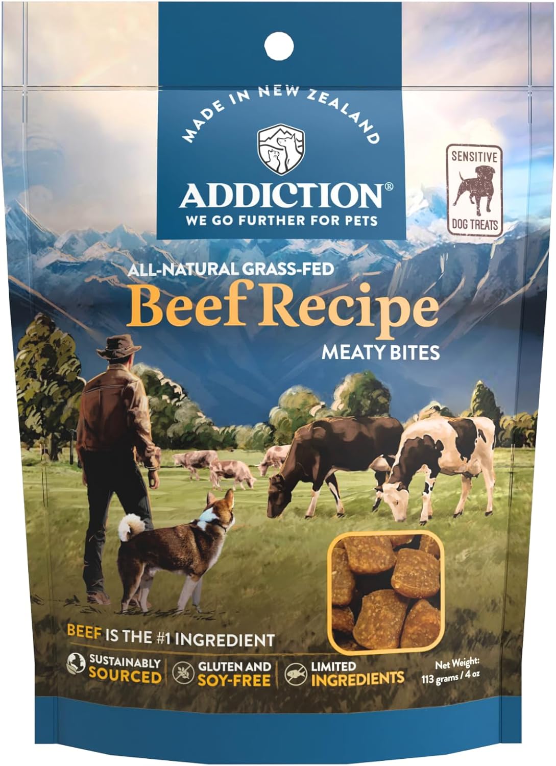Addiction Meaty Bites Beef Recipe Dog Treats - 4OZ