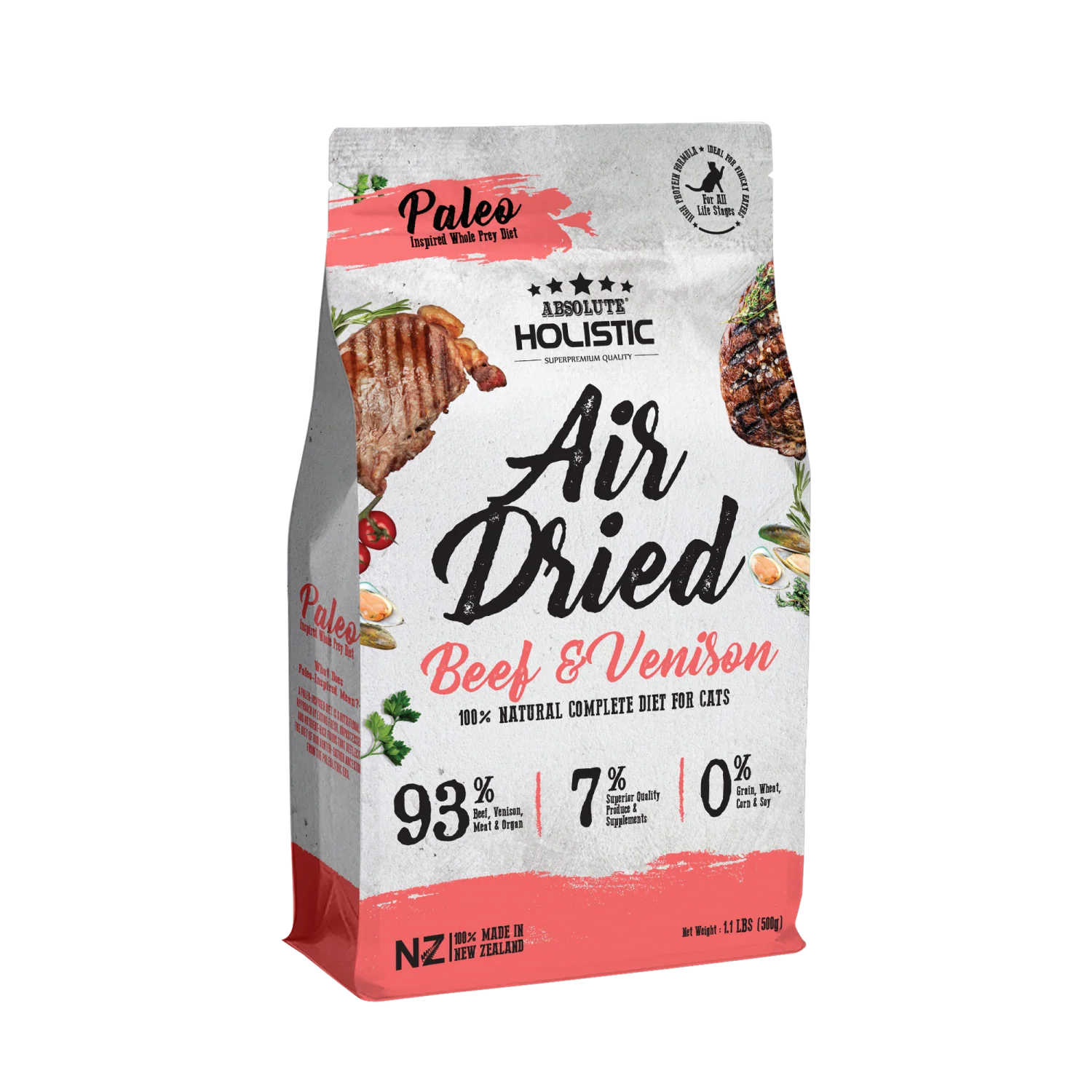 Absolute Holistic Air Dried Beef & Venison Dry Cat Food 500G